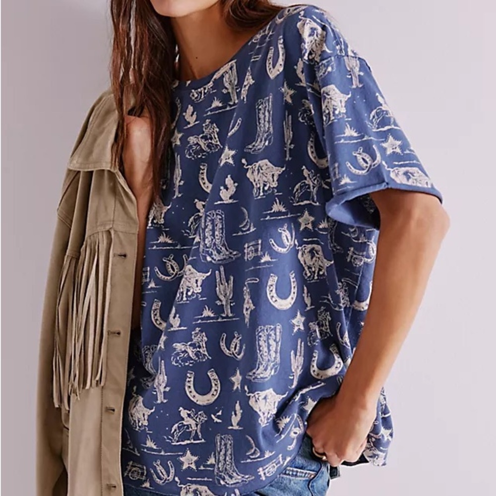 NWT Free People We The Free Painted Floral Western Tee